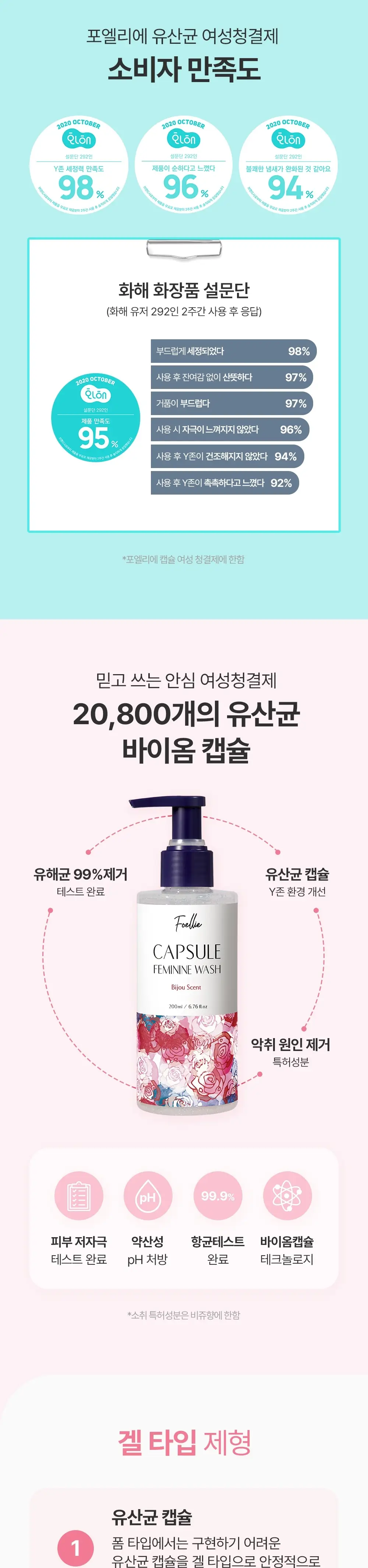 포엘리에 여성청결제 유산균 캡슐 클렌저 200ml 상세페이지 2