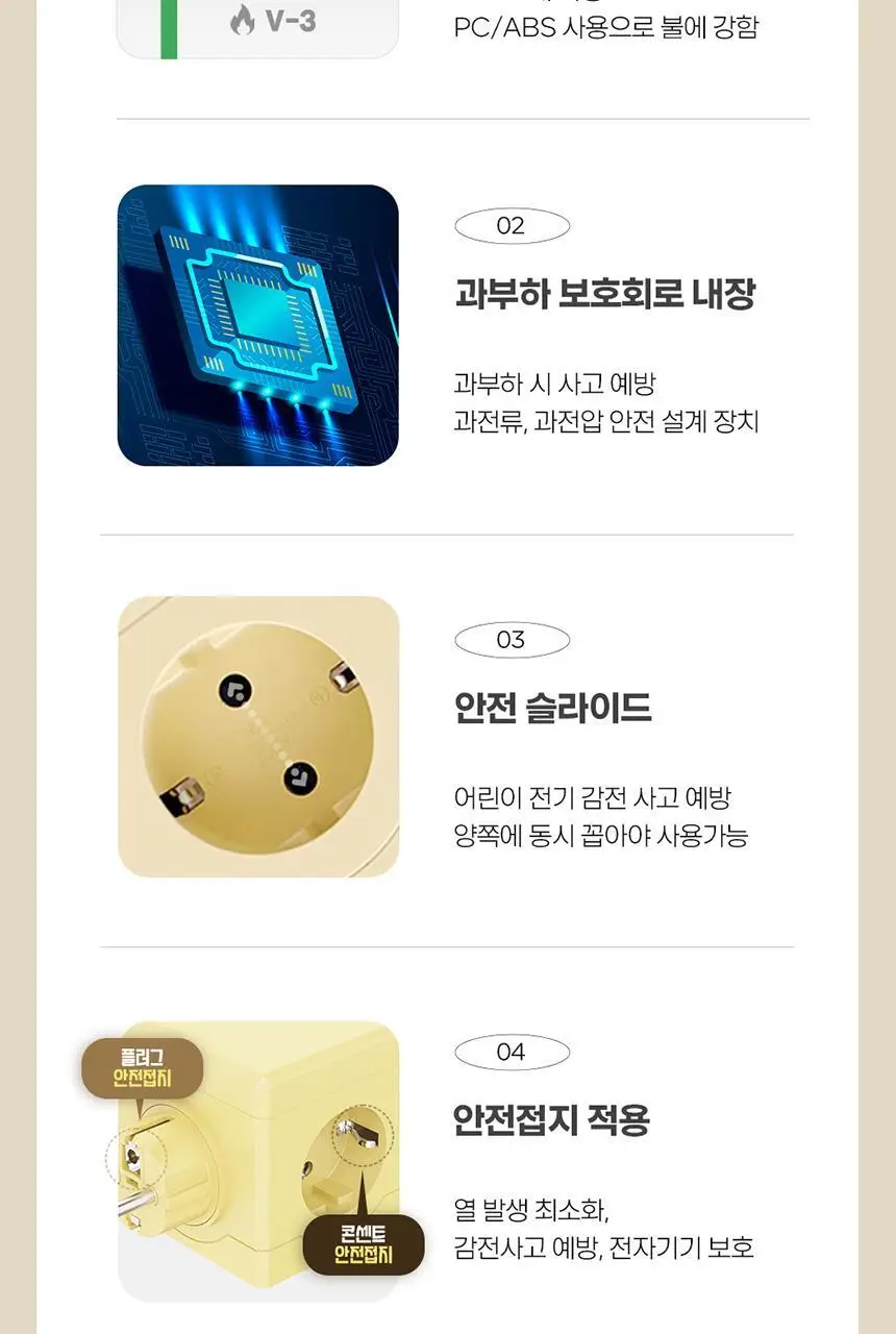 번개표 큐브멀티탭 고용량 3구 C타입 USB (콘센트형,전선형) 4color 상세페이지 15