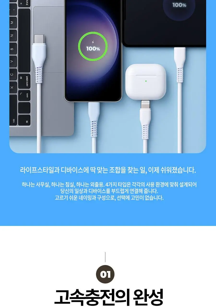 HUGU 고속 충전 케이블 4종 택1 (8핀/C타입/C to C/C to 8) 상세페이지 4