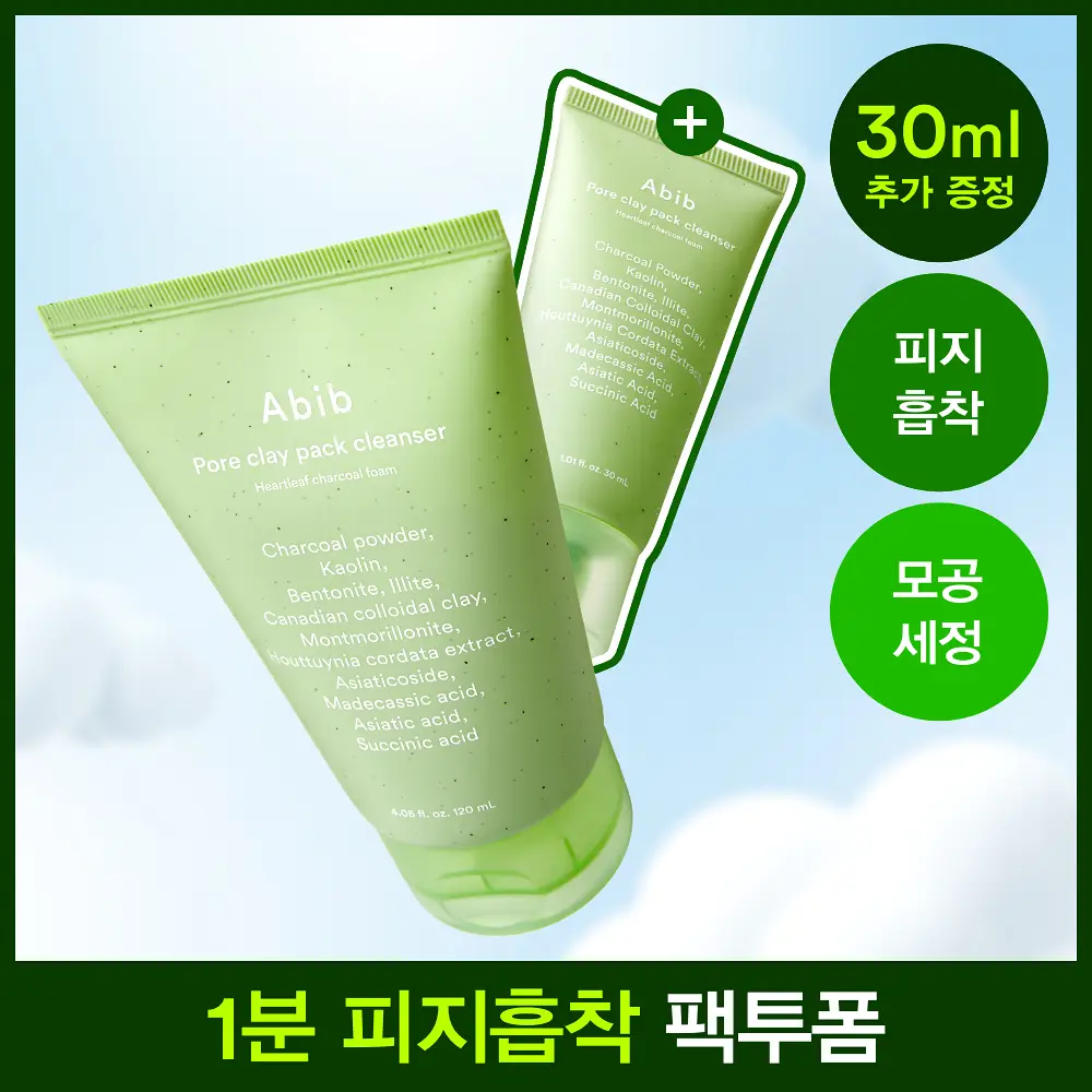 아비브 포어 클레이 팩 클렌저 어성초 차콜 팩 투 폼 120ml 기획 (+30ml)