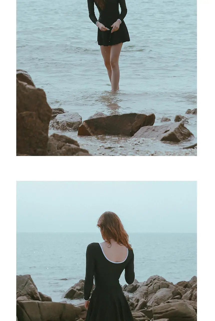 스퀘어넥 라인 긴팔 원피스 치마 분리 수영복 상세페이지 7