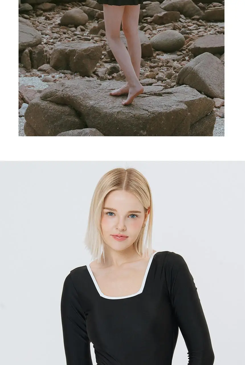 스퀘어넥 라인 긴팔 원피스 치마 분리 수영복 상세페이지 8