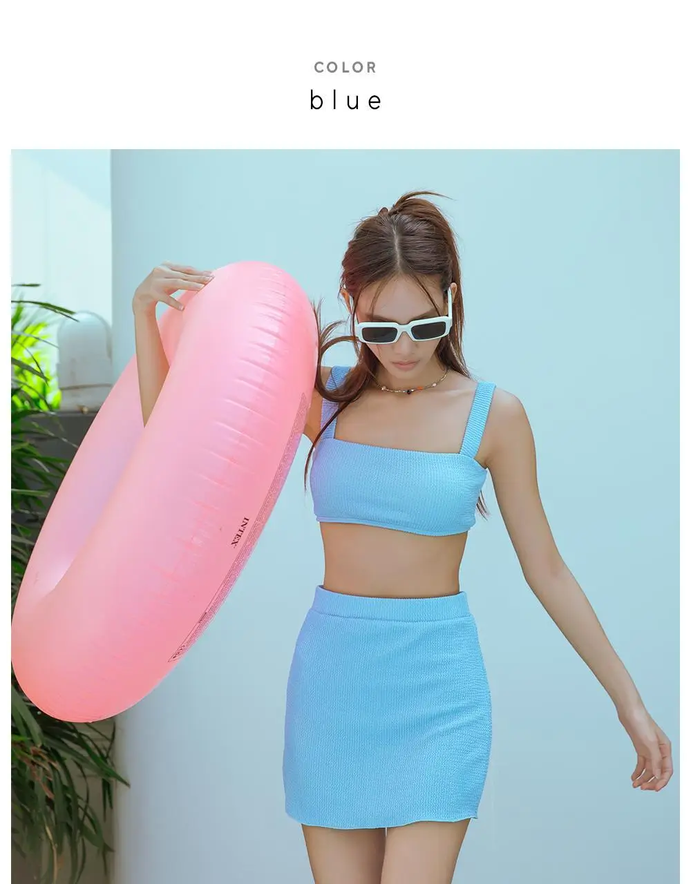 아이엠클레어 스퀘어넥 비비드 비키니 힙커버 세트 수영복 4 Color 상세페이지 2