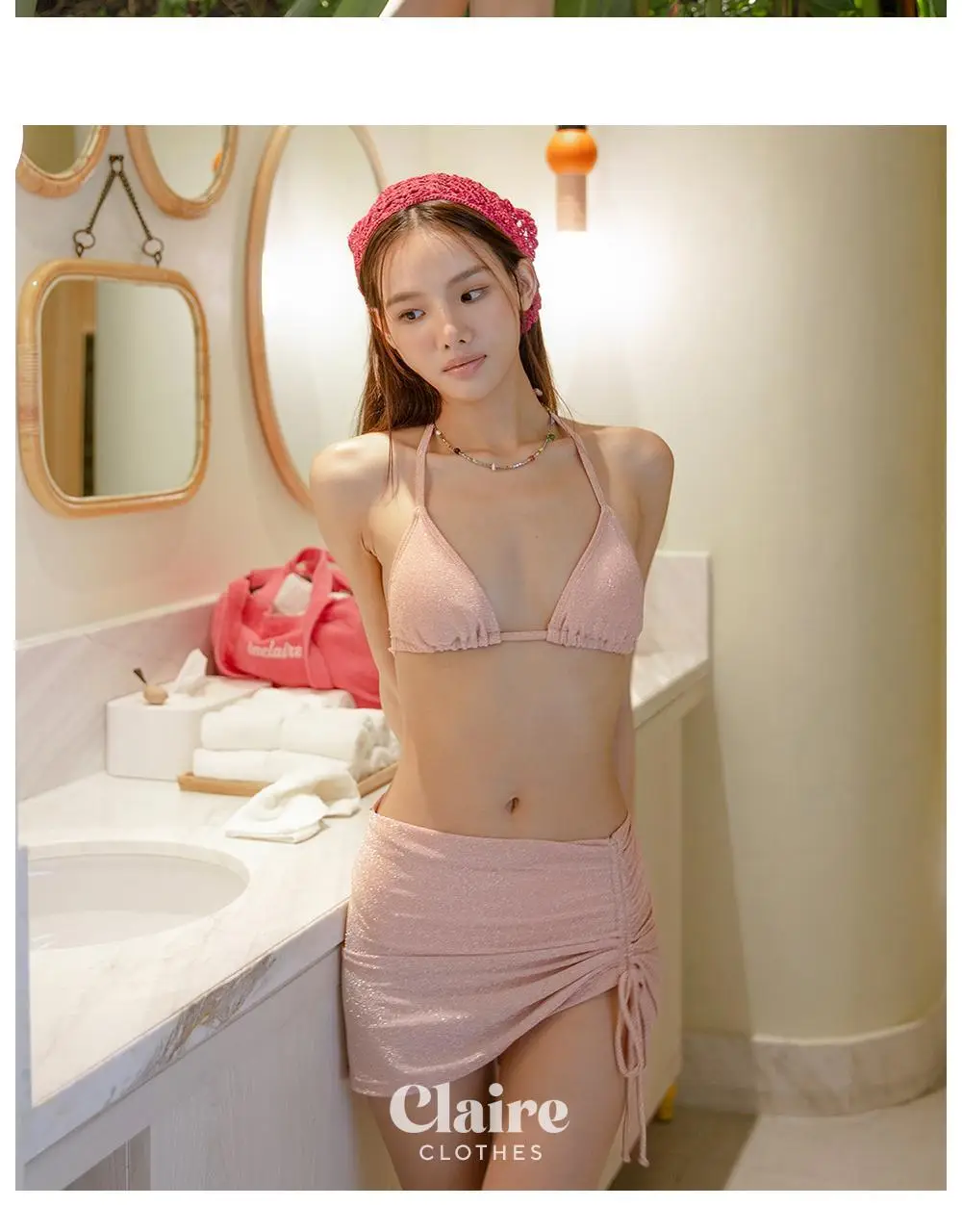 아이엠클레어 펄 샤인 홀터 비키니 힙커버 세트 수영복 3 Color 상세페이지 7