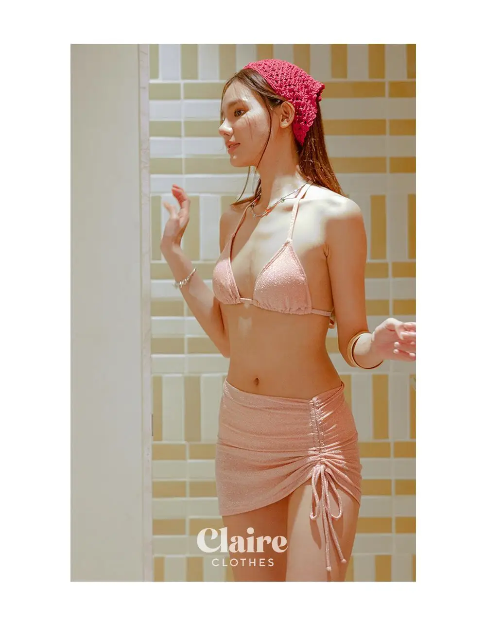 아이엠클레어 펄 샤인 홀터 비키니 힙커버 세트 수영복 3 Color 상세페이지 8