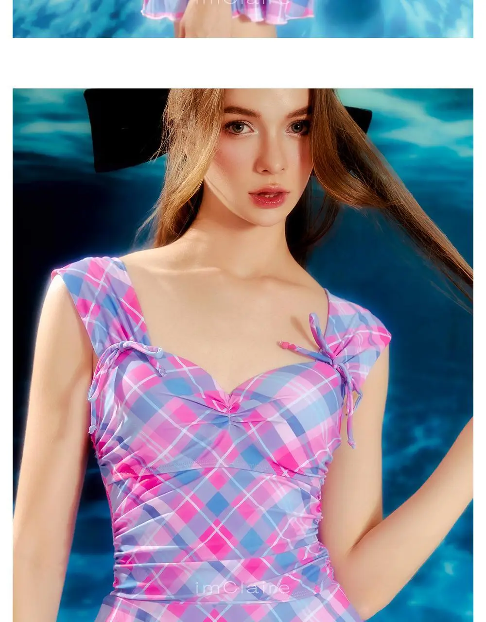 아이엠클레어 플럼 피크닉 체크 원피스 수영복 스윔 팬츠 2pcs 세트 상세페이지 10