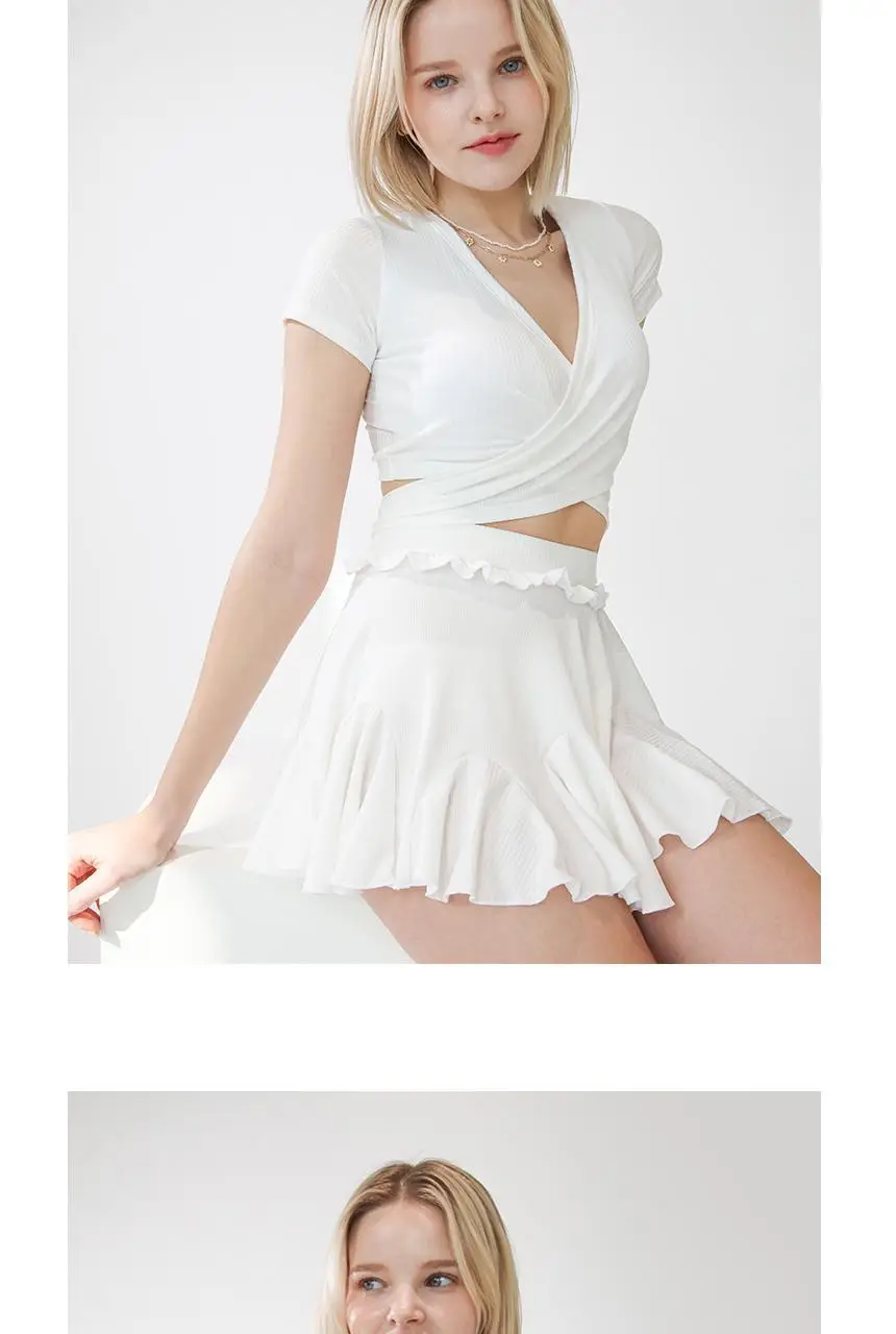 화이트 골지 랩 반팔 치마 투피스 수영복 상세페이지 8