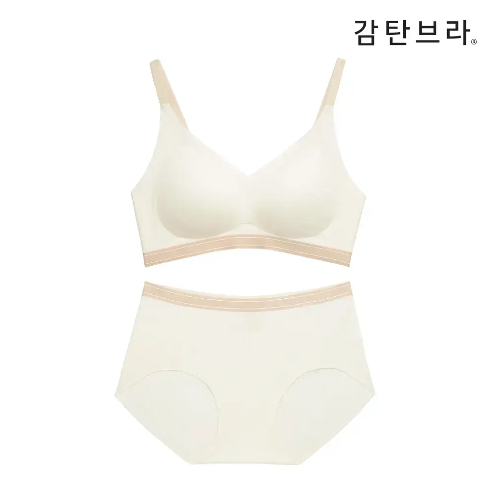 감탄브라 프리미엄 크림 배색 후크형 브라팬티 1Set