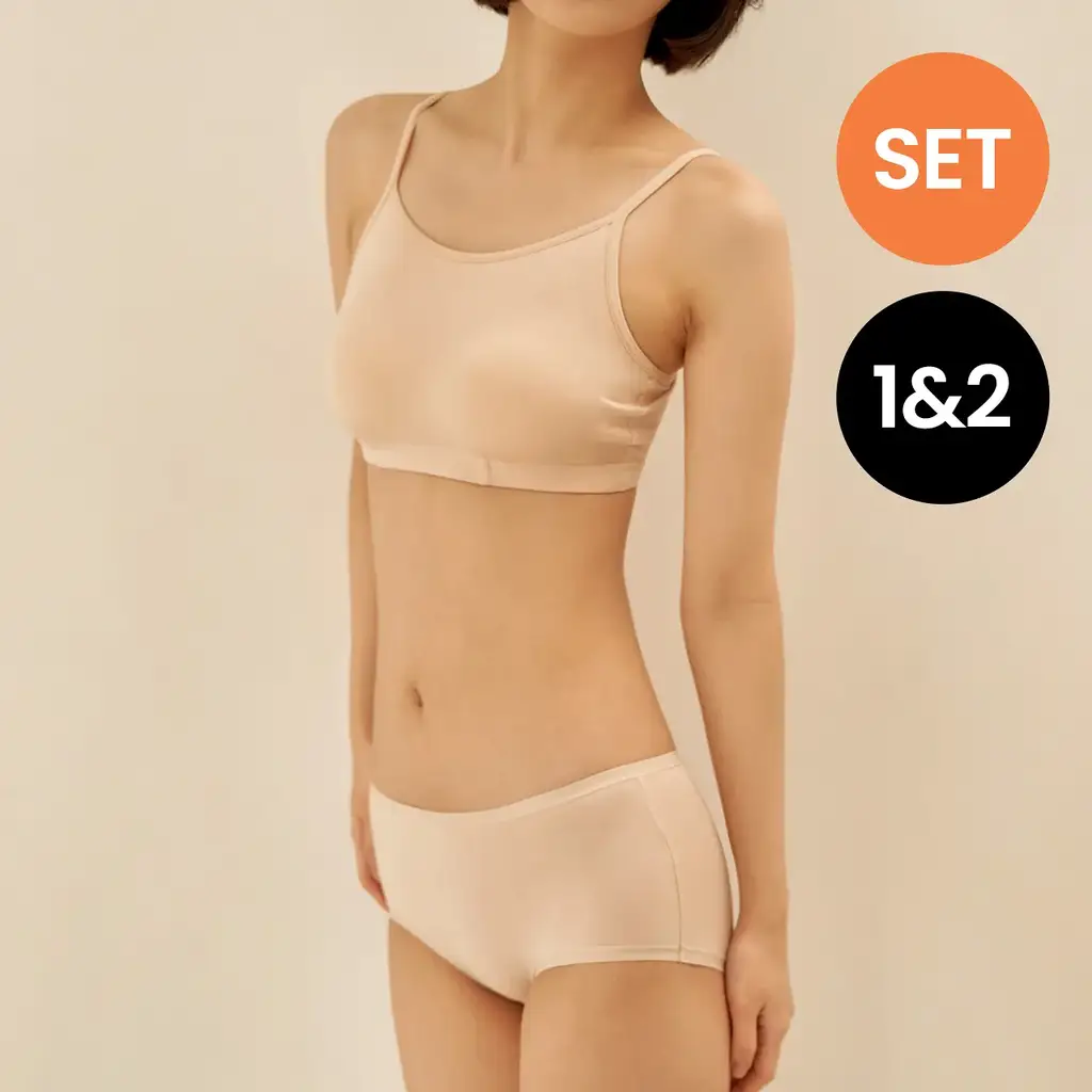 마른파이브 노와이어 날마다 모달브라 팬티 세트 블랙/그레이/스킨 (브라 1매+팬티 2매 구성)
