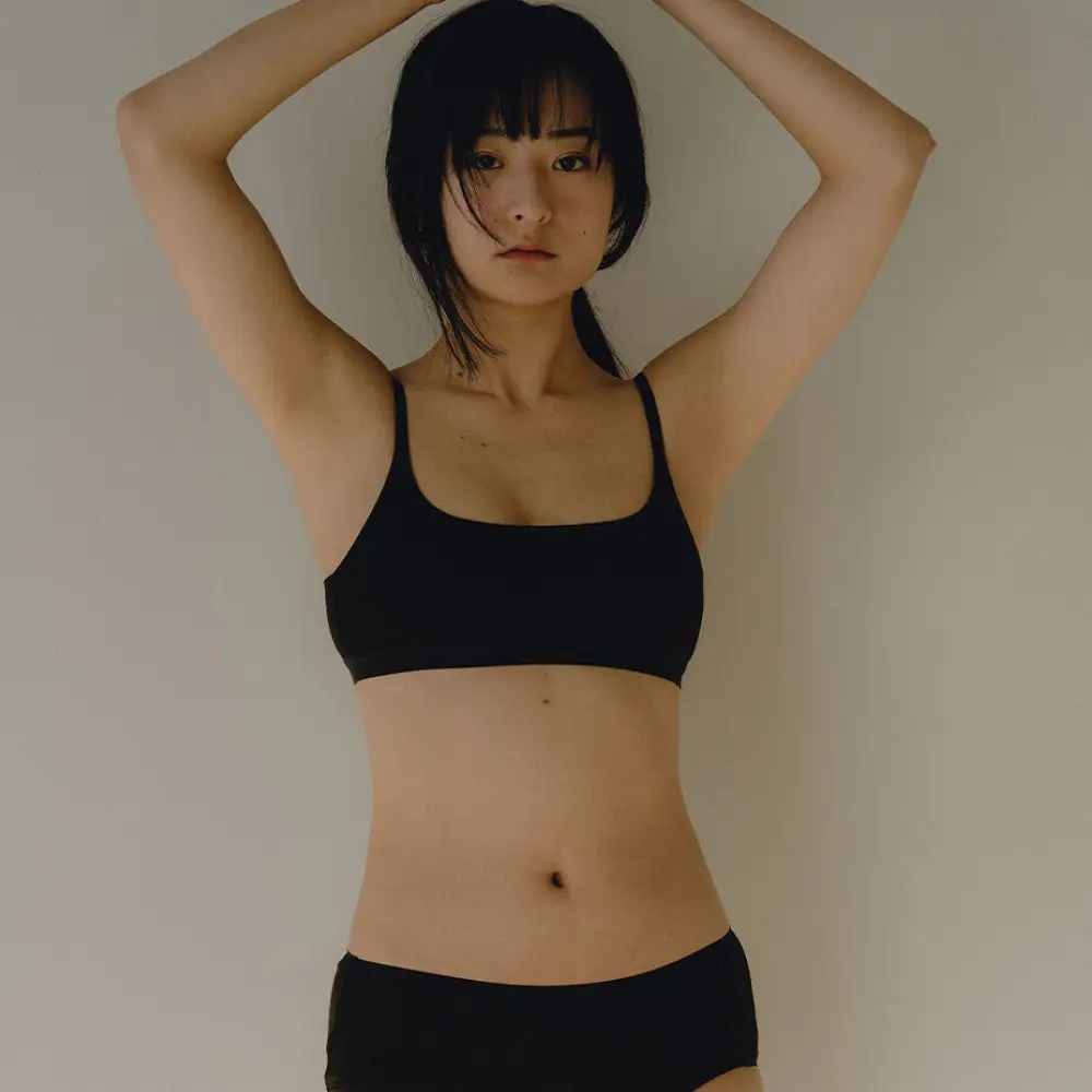 수푸이 스퀘어 리브드 모달 브라&팬티 세트 블랙