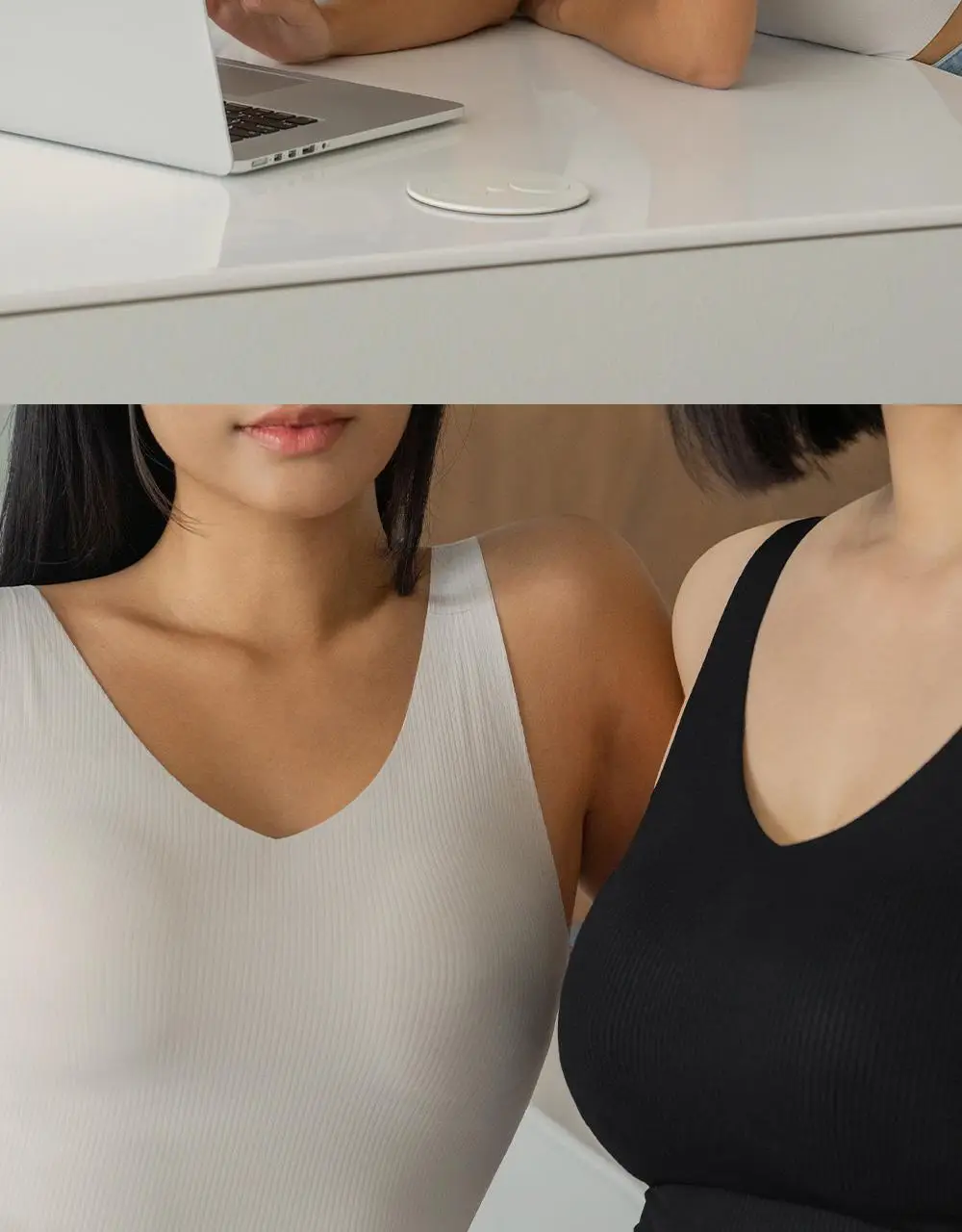 마른파이브 쉬어 V넥 브라탑 크롭 슬림핏 4colors (블랙/브라운/머스타드/베이지) 상세페이지 5