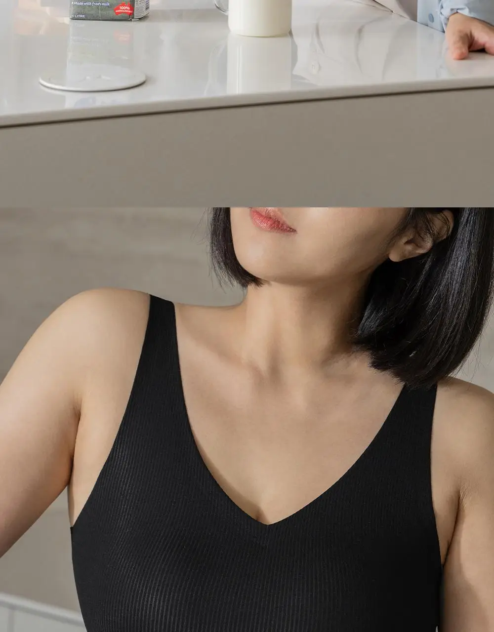 마른파이브 쉬어 V넥 브라탑 크롭 슬림핏 4colors (블랙/브라운/머스타드/베이지) 상세페이지 11
