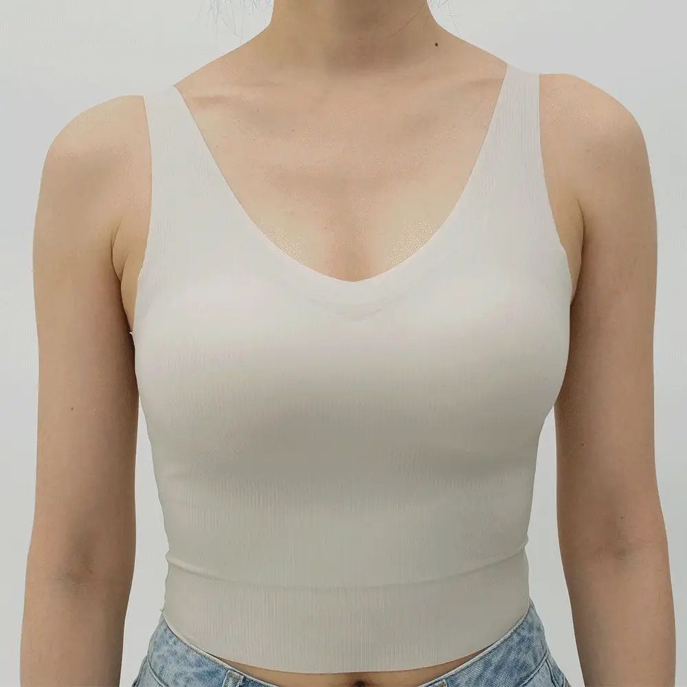 마른파이브 쉬어 V넥 브라탑 크롭 슬림핏 4colors (블랙/브라운/머스타드/베이지) 상세페이지 17
