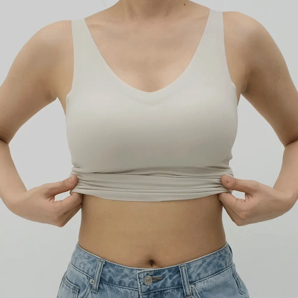 마른파이브 쉬어 V넥 브라탑 크롭 슬림핏 4colors (블랙/브라운/머스타드/베이지) 상세페이지 23