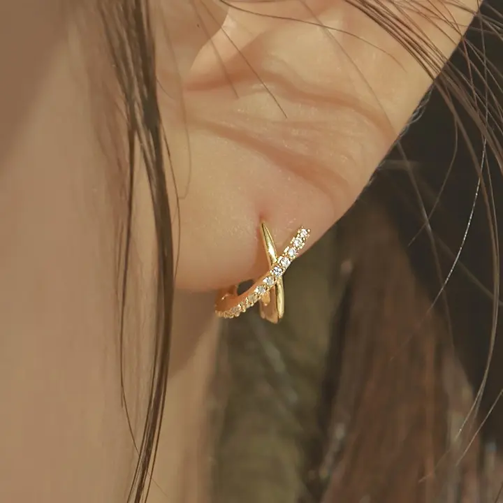 더블유비엘 14k post 그레이스 엑스 원터치 링 귀걸이