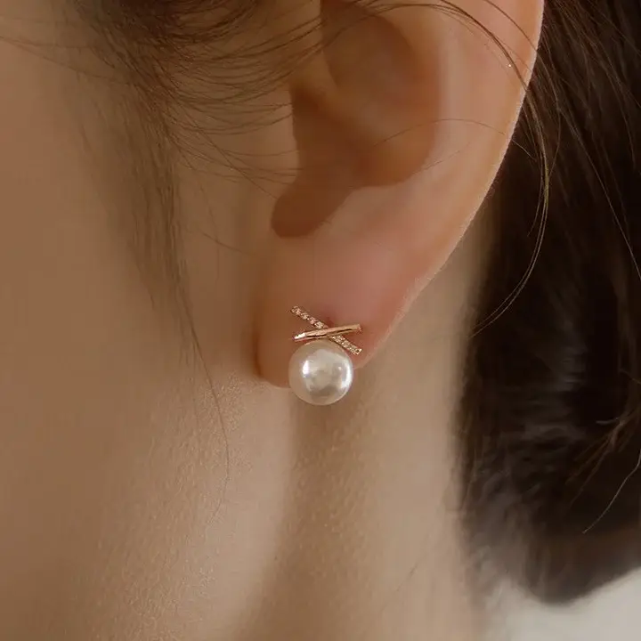 더블유비엘 14k post 볼리아 진주 귀걸이