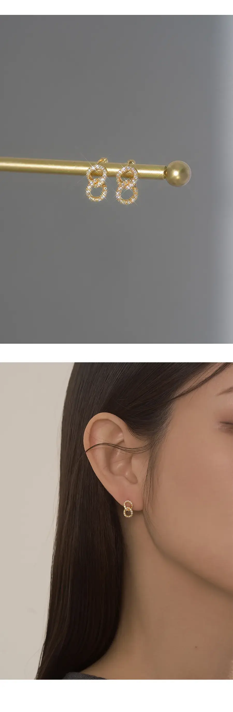 더블유비엘 14k post 에나 더블 체인 큐빅 원터치 링귀걸이 상세페이지 3