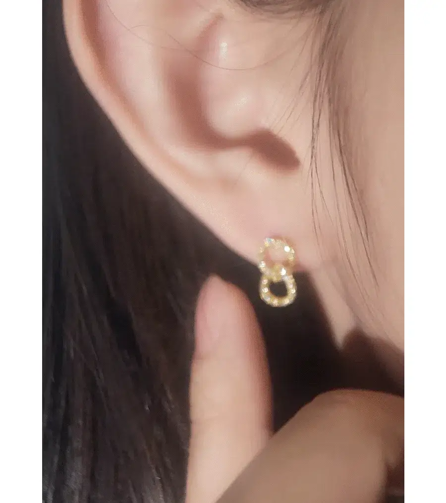 더블유비엘 14k post 에나 더블 체인 큐빅 원터치 링귀걸이 상세페이지 4