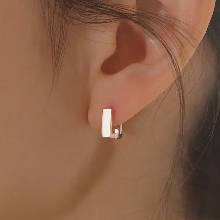 14k post 모크 스퀘어 원터치 링귀걸이