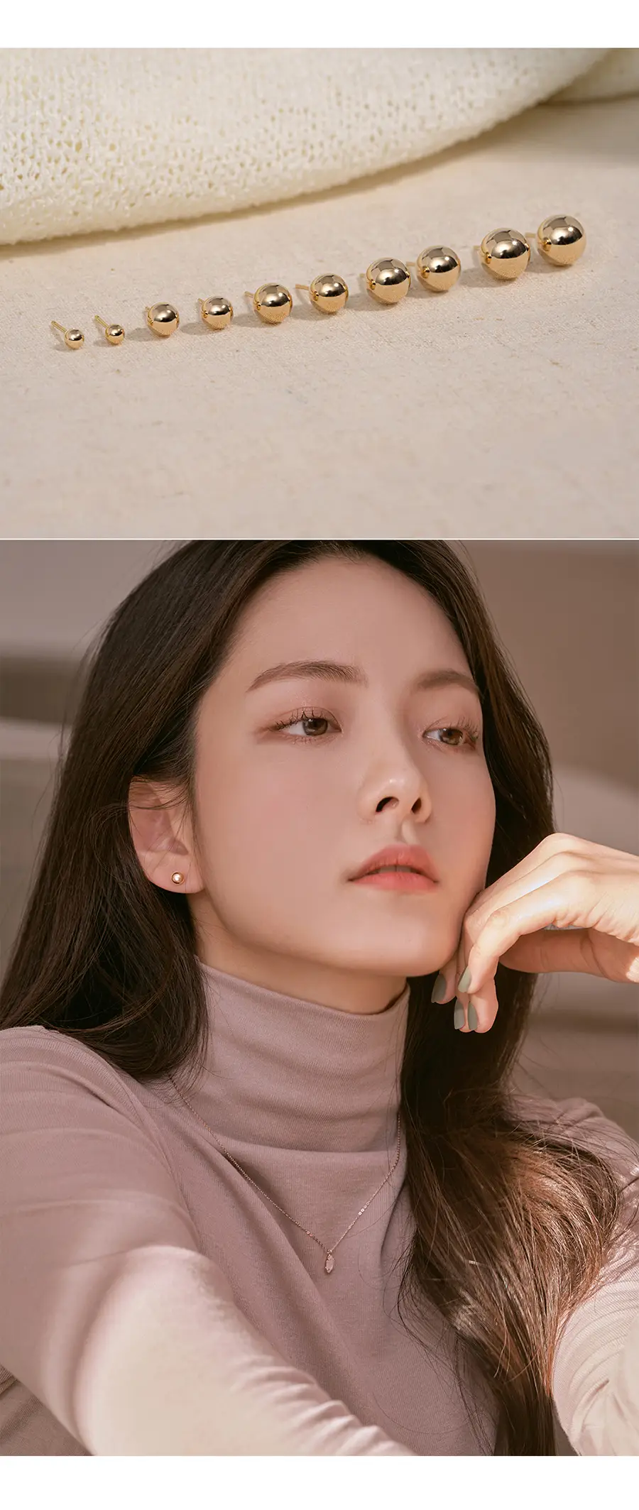 14kGold 한쪽 베이직 금볼 귀걸이 2color 상세페이지 3