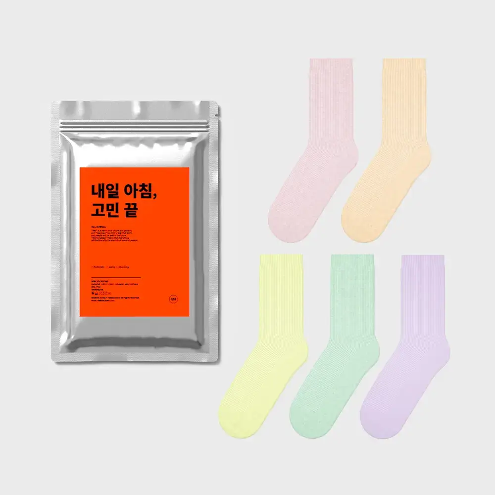 레드싹수 스트레치 중목 골지 양말 5켤레 컬러팩1