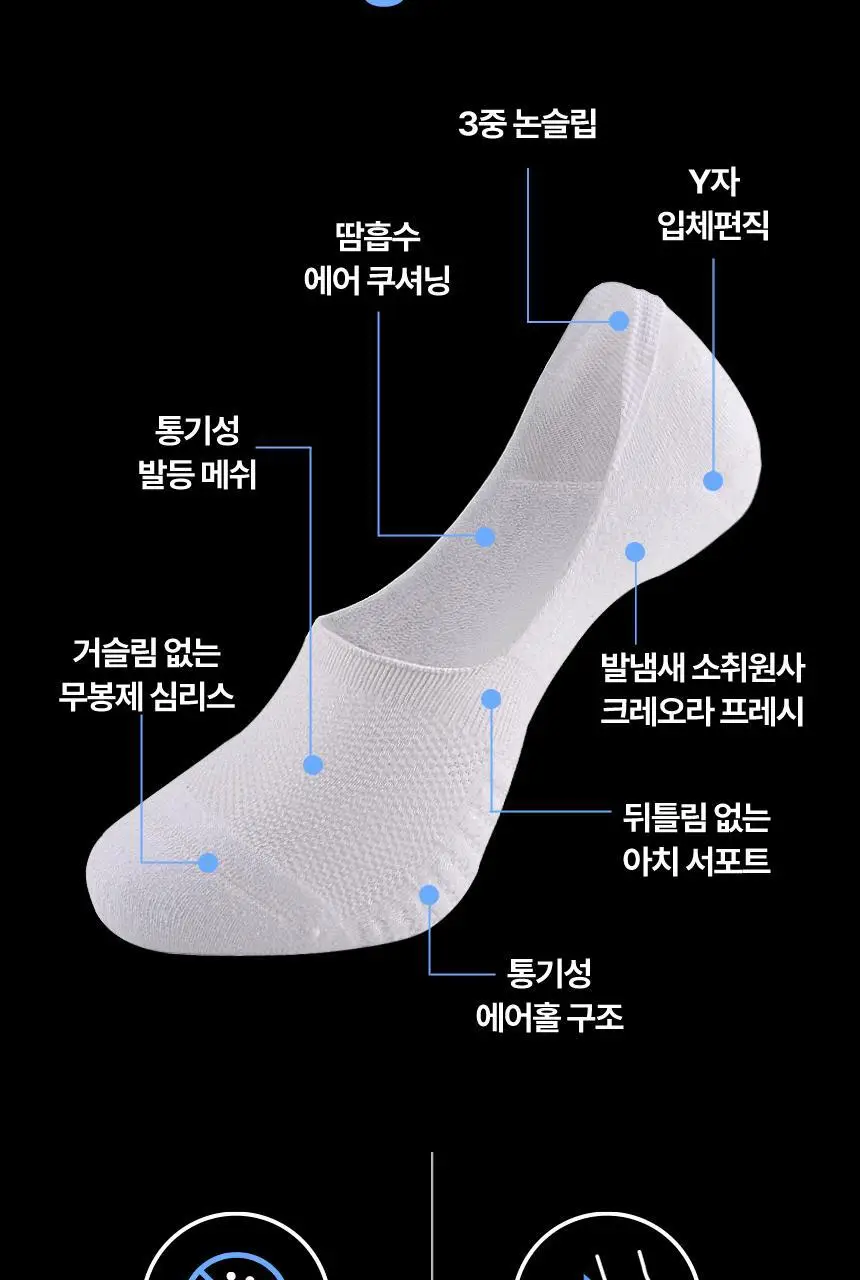 삭피엔스 데오프리 절대 안벗겨지는 에어 쿠션 심리스 페이크삭스 4colors 상세페이지 7