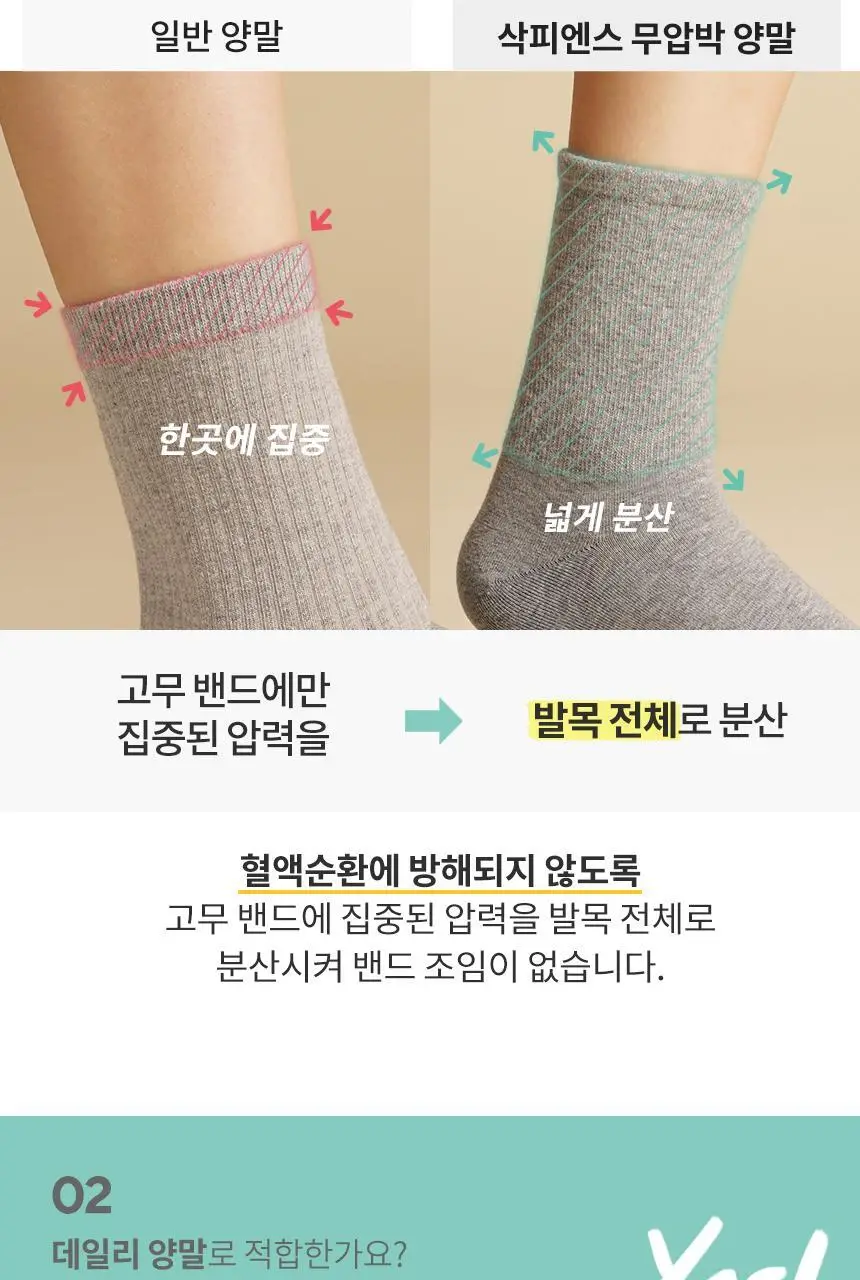삭피엔스 밴드 조임없는 무압박 무지 여성 양말 8켤레 7type 상세페이지 20