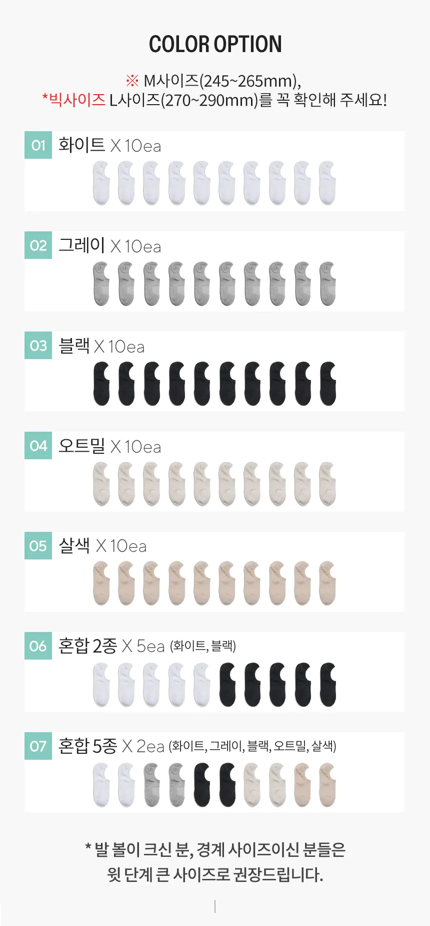 삭피엔스 절대 안벗겨지는 발등덮는 남성 페이크삭스 10켤레 5colors (M/L) 상세페이지 9