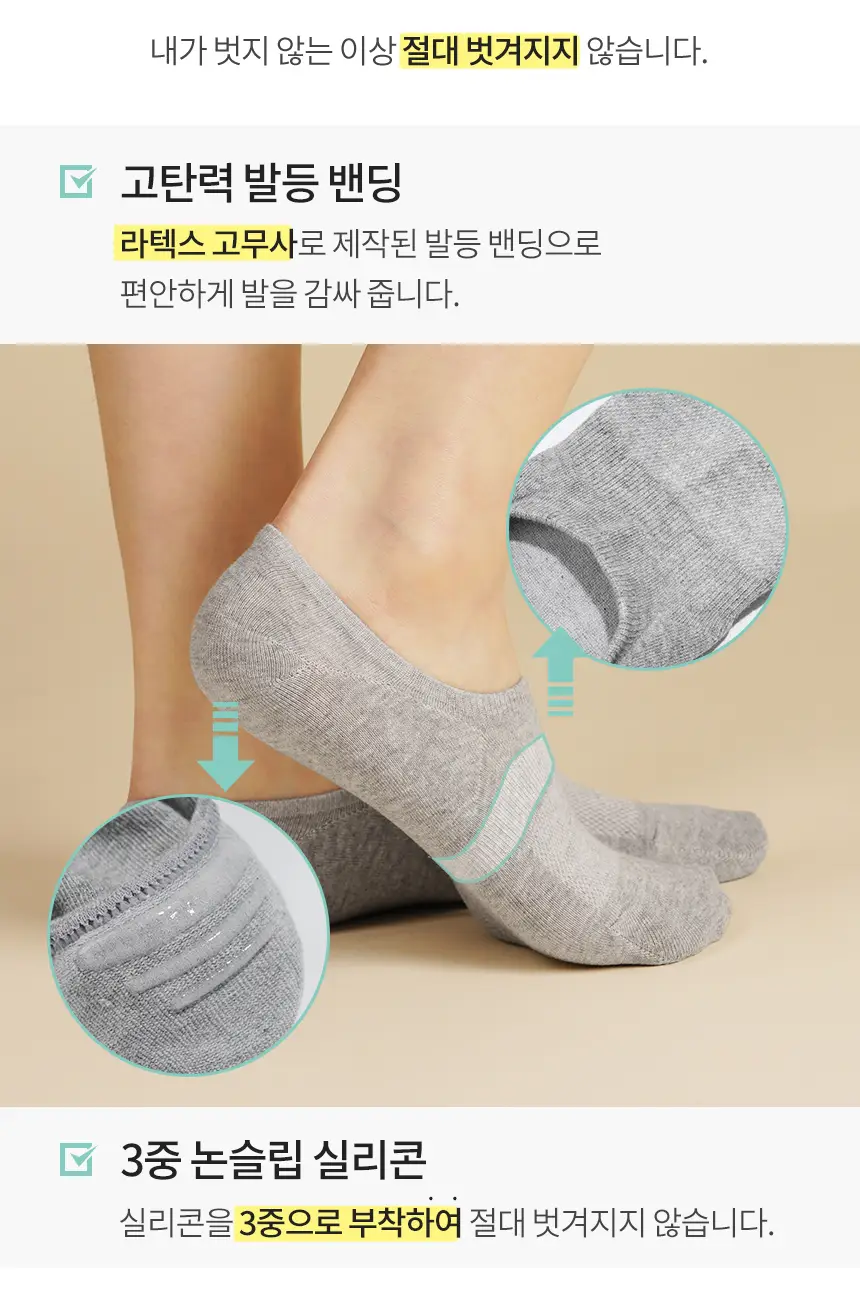 삭피엔스 절대 안벗겨지는 발등덮는 남성 페이크삭스 10켤레 5colors (M/L) 상세페이지 23
