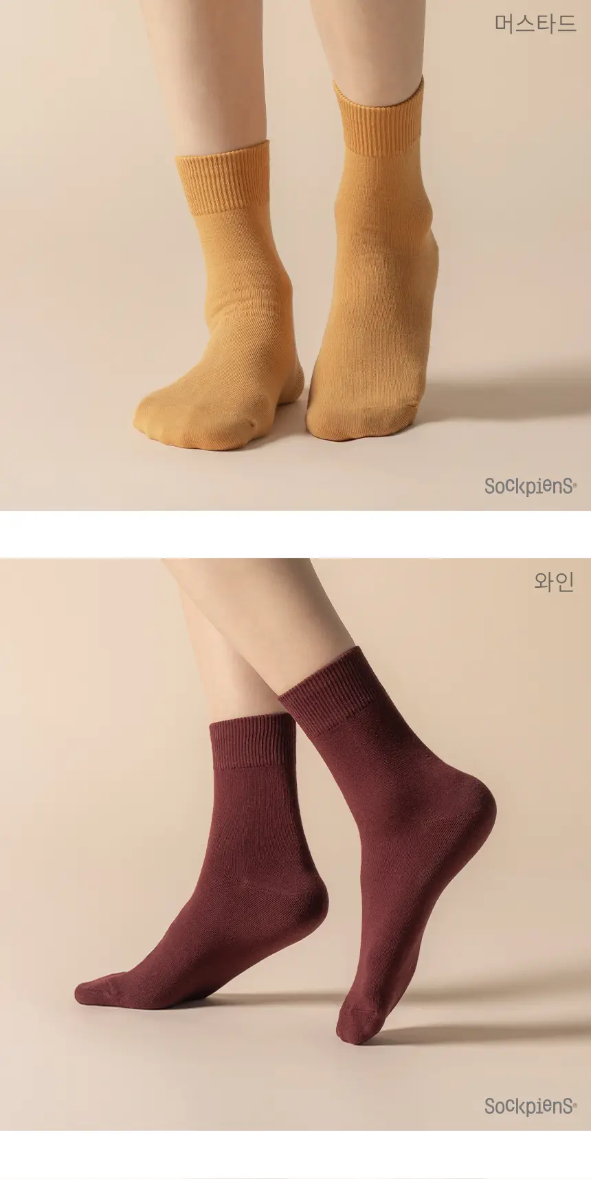 삭피엔스 컬러가 예쁜 베이직 중목 무지 여성 양말 8켤레 5type 상세페이지 16