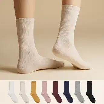 삭피엔스 20cm 톡톡한 긴목 골지 여성 양말 8켤레 3colors (화이트/블랙/오트밀)