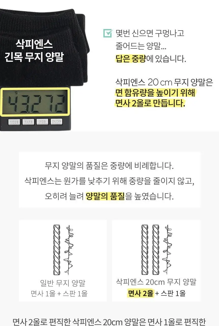 삭피엔스 20cm 톡톡한 긴목 무지 여성 양말 8켤레 3colors (화이트/블랙/베이지) 상세페이지 18