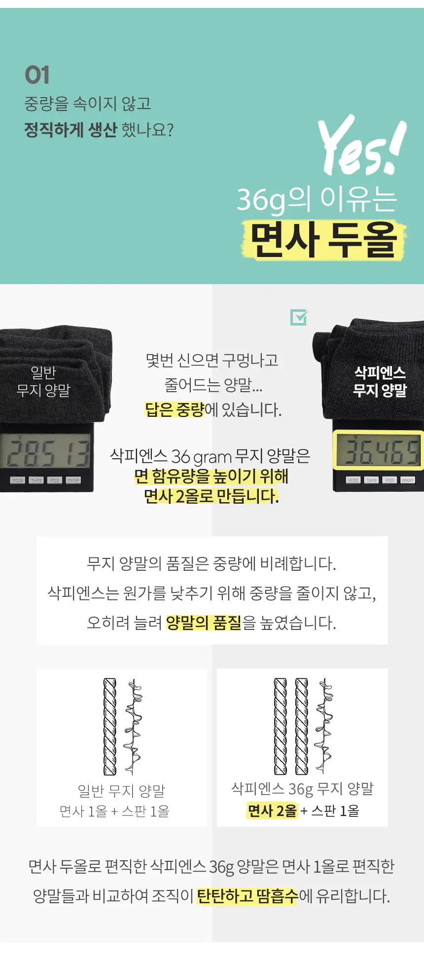 삭피엔스 36g 톡톡한 중목 무지 여성 양말 8켤레 3colors 상세페이지 11