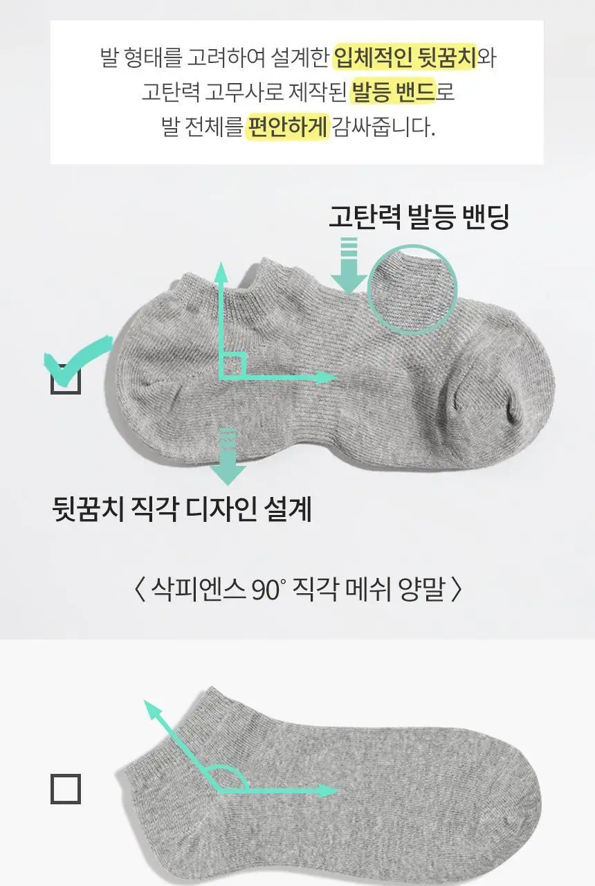삭피엔스 90도 직각 메쉬 남성 페이크삭스 5켤레 5colors 상세페이지 13