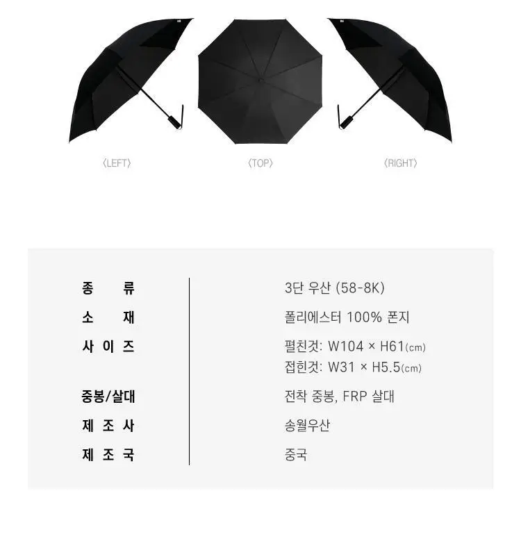 송월 우산 CM 3단 거꾸로 안전우산 검정 1 상세페이지 13