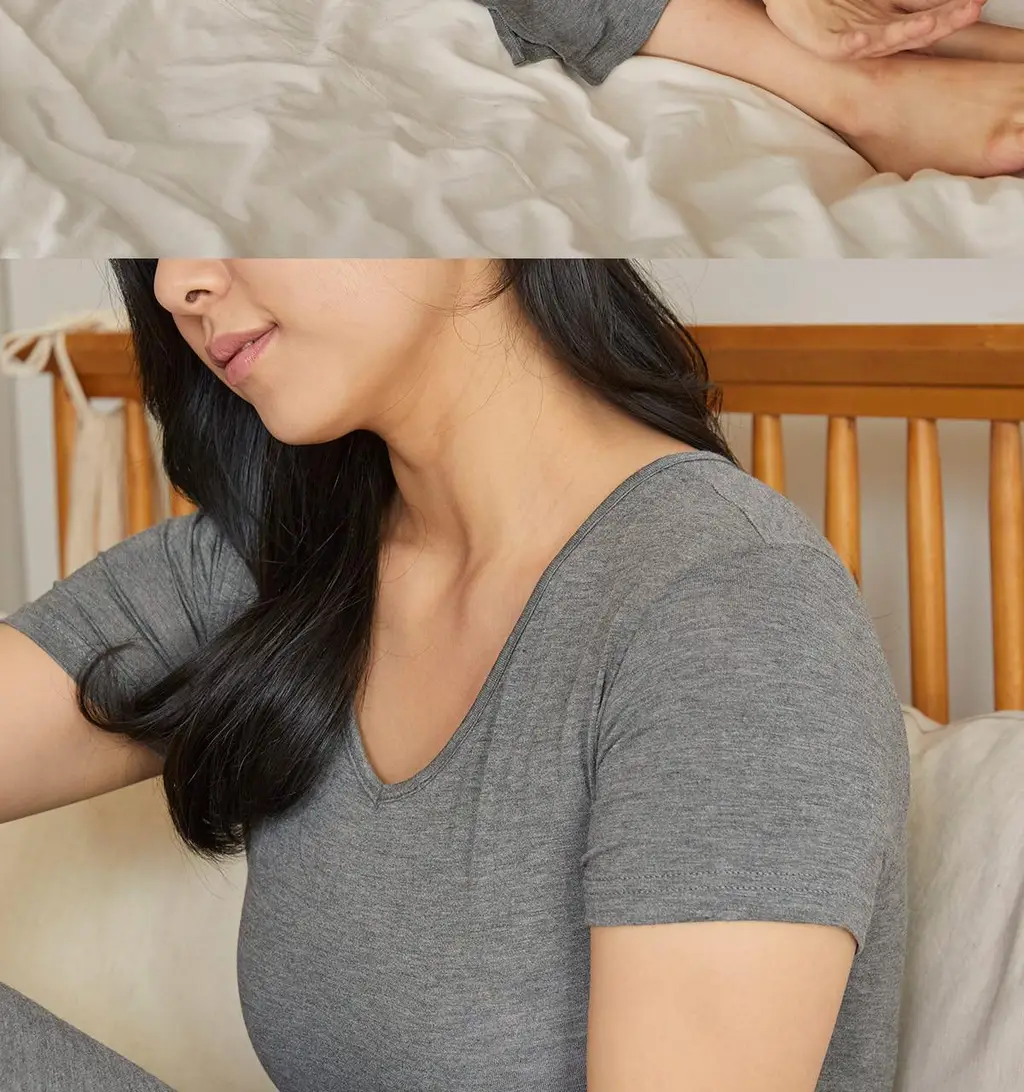 마른파이브 모달 브이넥 롱 원피스 잠옷 (블랙/차콜/라이트그레이) 상세페이지 55
