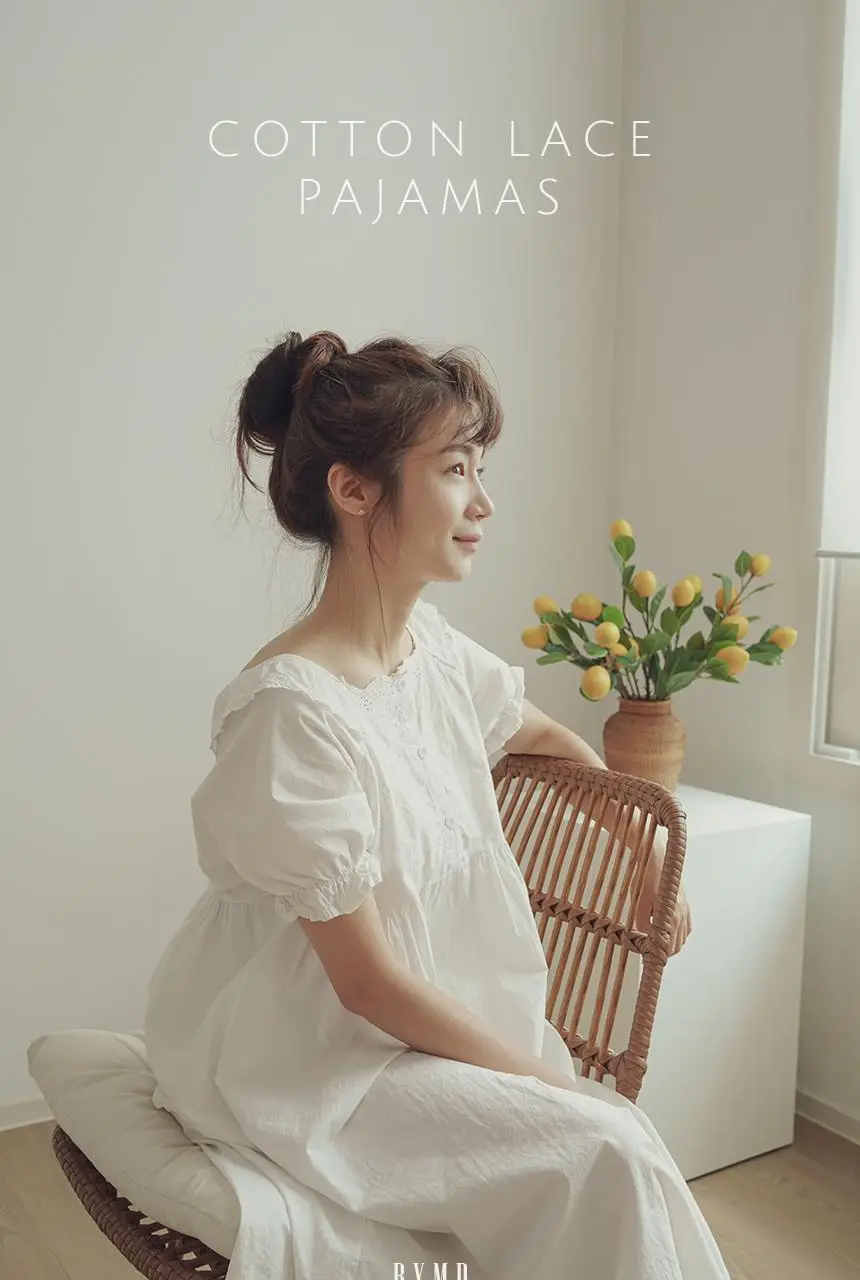 RYMD 힐링 잠옷 코튼 반팔 레이스 원피스 상세페이지 2