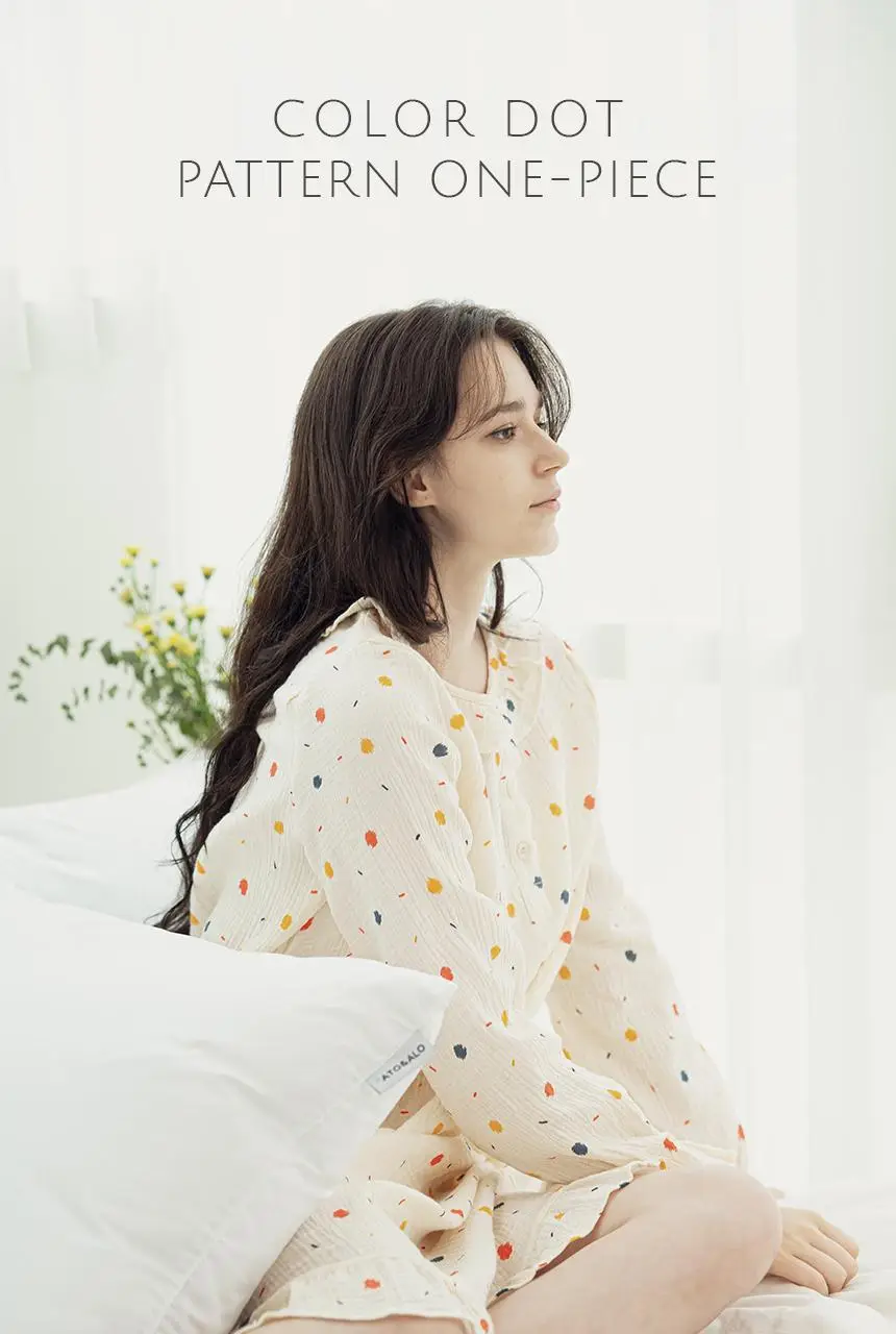 RYMD 힐링잠옷 라운드카라 컬러도트 요루면 원피스 홈웨어 상세페이지 2