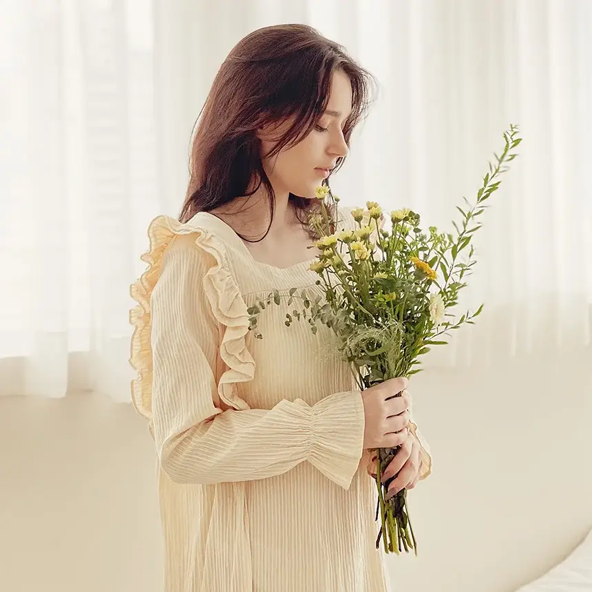 RYMD 힐링잠옷 스퀘어넥 프릴장식 옐로우 원피스 홈웨어