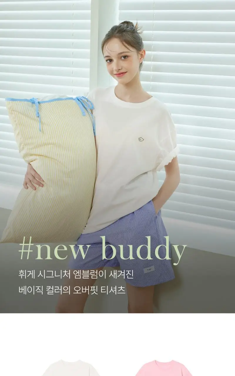 뉴버디 릴렉스핏 로고 티셔츠 - 크림 상세페이지 2