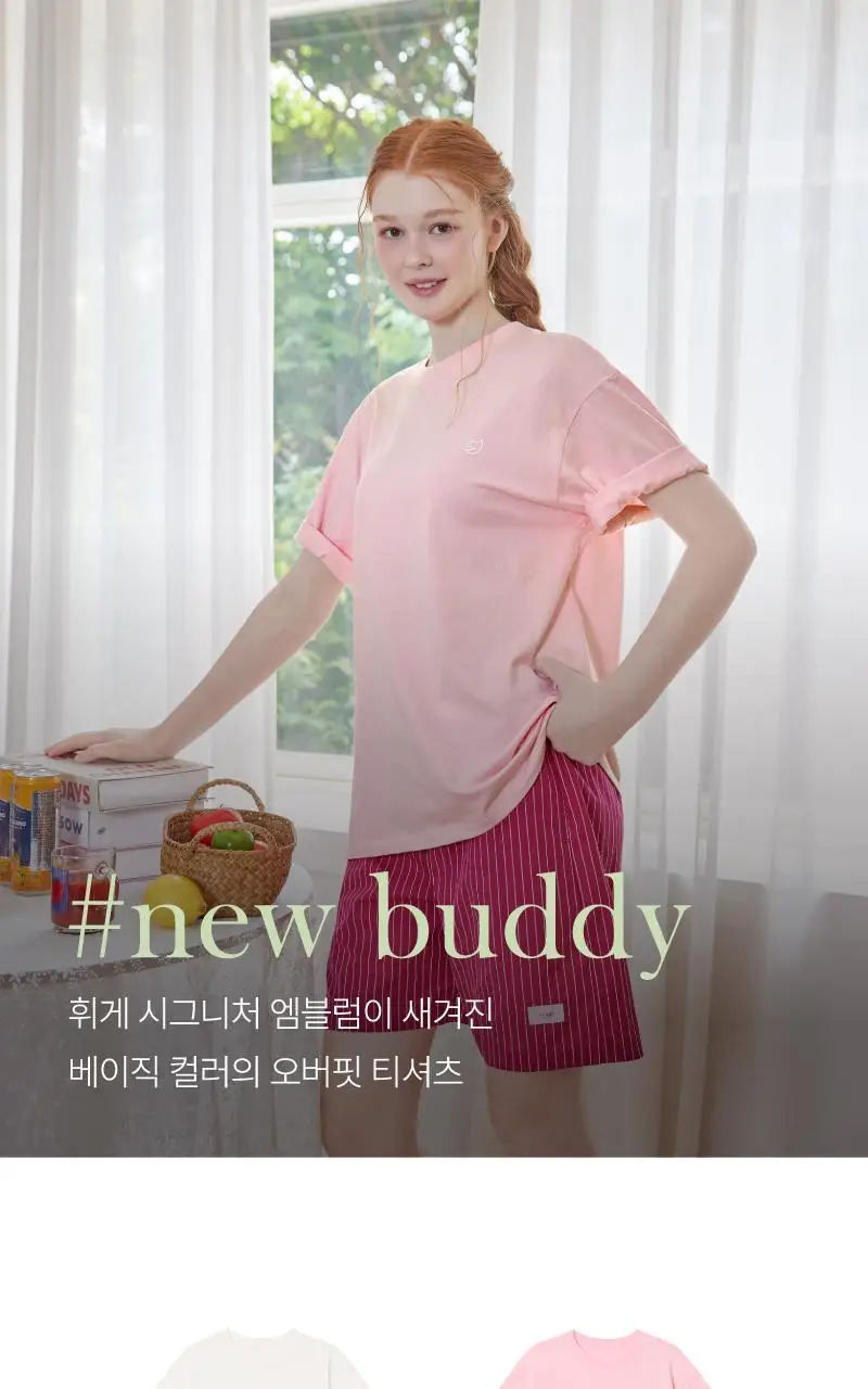 뉴버디 릴렉스핏 로고 티셔츠 - 핑크 상세페이지 2