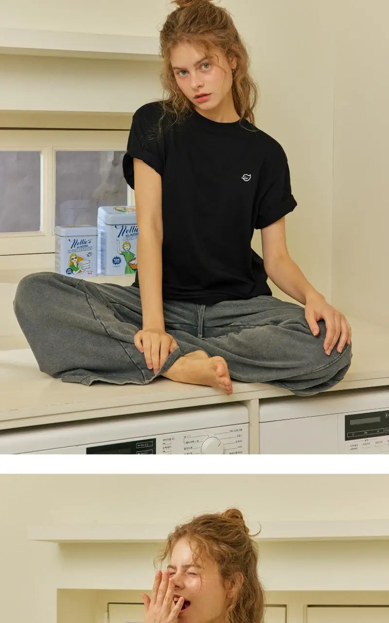 휘게언더웨어 뉴버디 코튼 면 루즈핏 릴렉스핏 로고 반팔 티셔츠 - 블랙 상세페이지 12