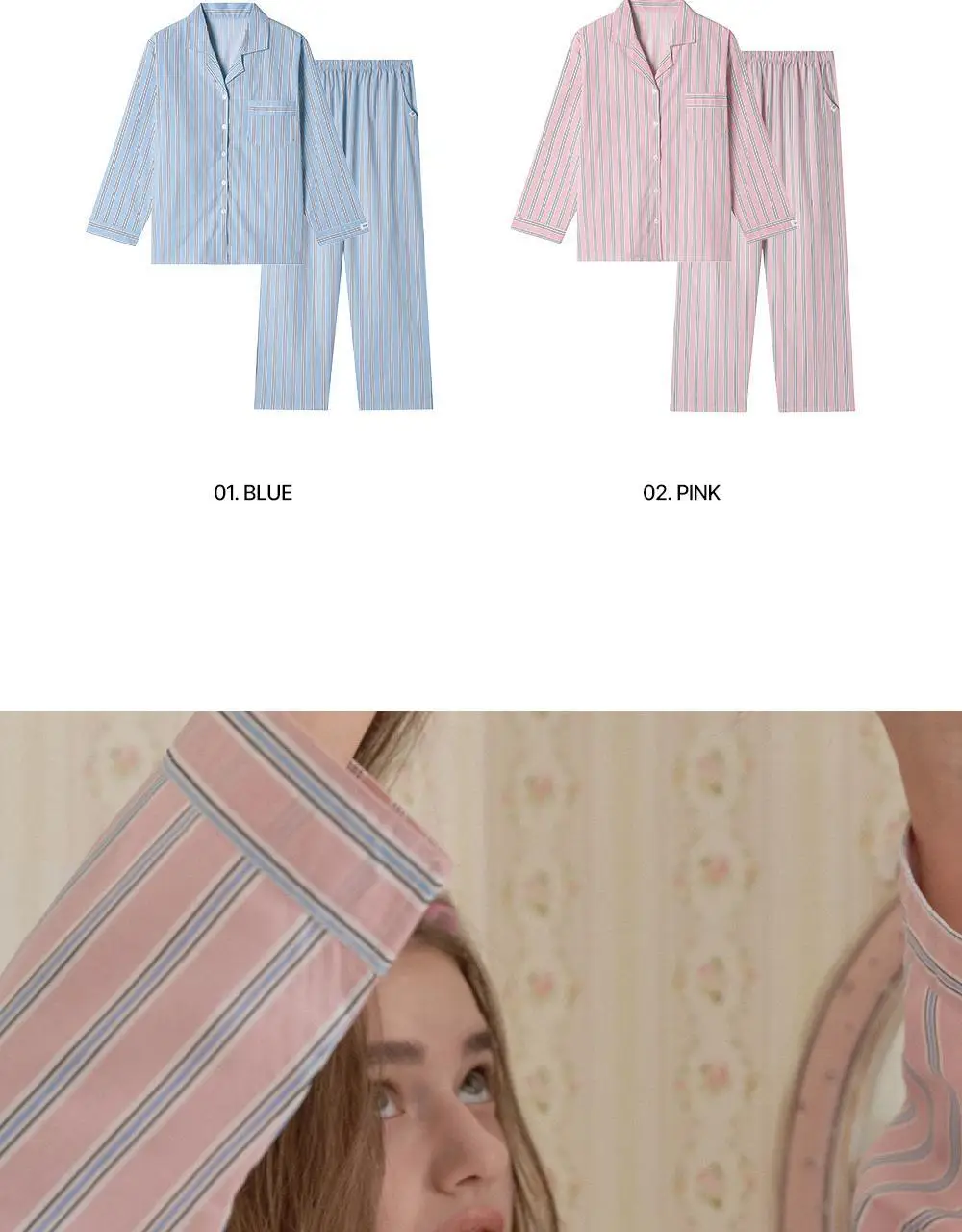 오프아워 러스트러스 코튼블렌드 긴팔 잠옷 세트 핑크 3종 택 1 (M / L / XL) 상세페이지 8
