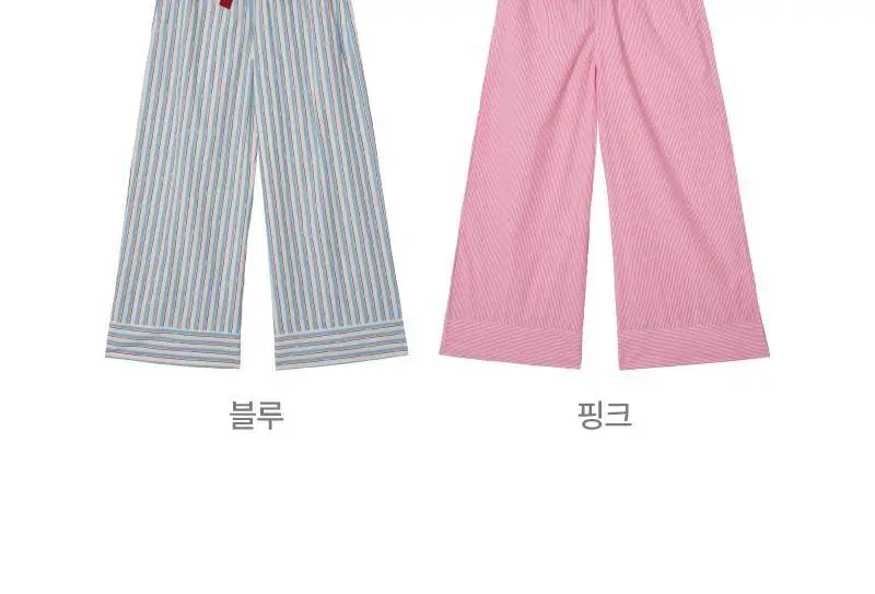 휘게 언더웨어 스트라이프 패턴 롤리팝 파자마 코튼 면 롱 9부 팬츠 홈웨어 이지웨어 - 블루 상세페이지 3