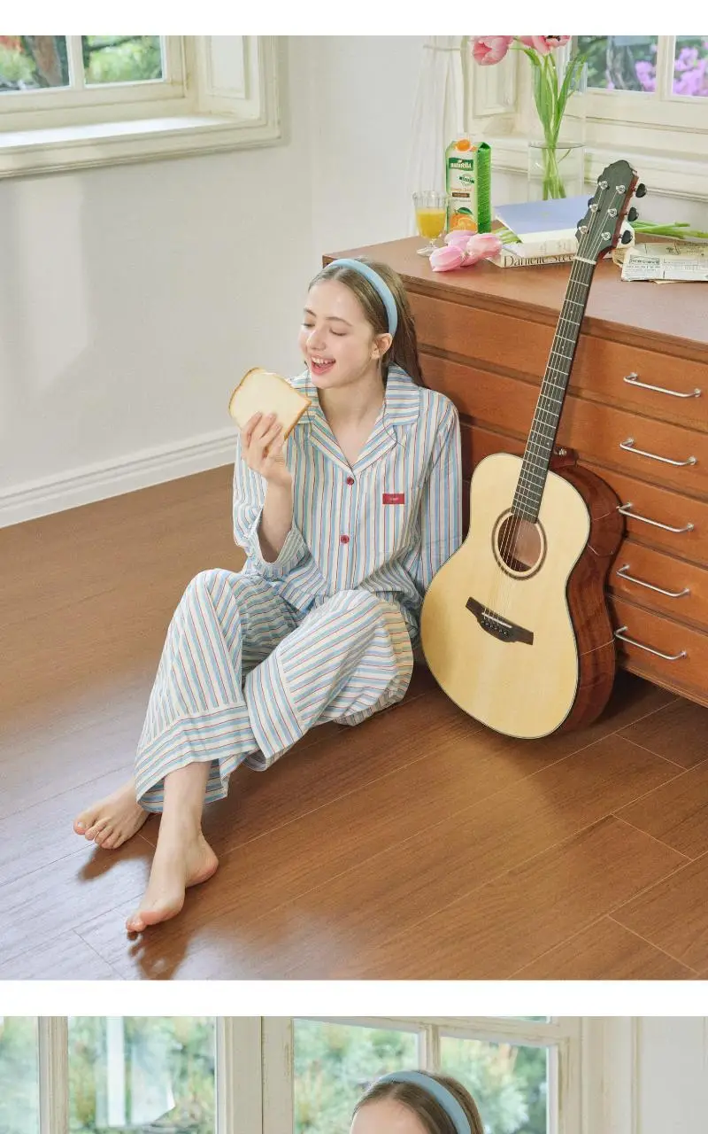 휘게 언더웨어 스트라이프 패턴 롤리팝 파자마 코튼 면 롱 9부 팬츠 홈웨어 이지웨어 - 블루 상세페이지 11