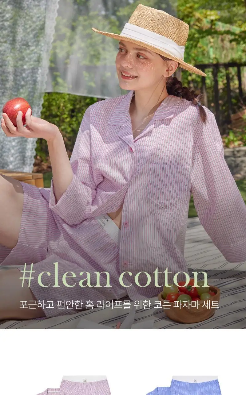 휘게 언더웨어 클린 코튼 파자마 세트 - 핑크 상세페이지 2