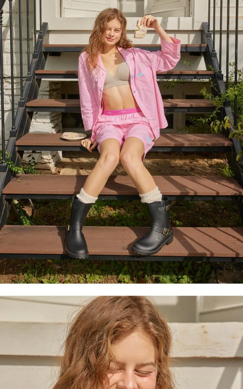 휘게 언더웨어 패턴 스트라이프 롤리팝 코튼 면 파자마 잠옷 세트 홈웨어 이지웨어 - 핑크 상세페이지 19