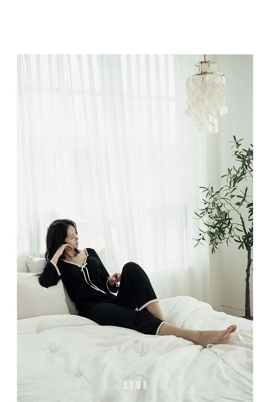 RYMD 모달 브라캡 긴소매 화이트리본 투피스 홈웨어 블랙 상세페이지 9