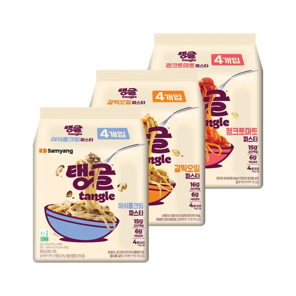 탱글 단백질파스타 3종 12입 (머쉬룸크림, 청크토마토, 갈릭오일)