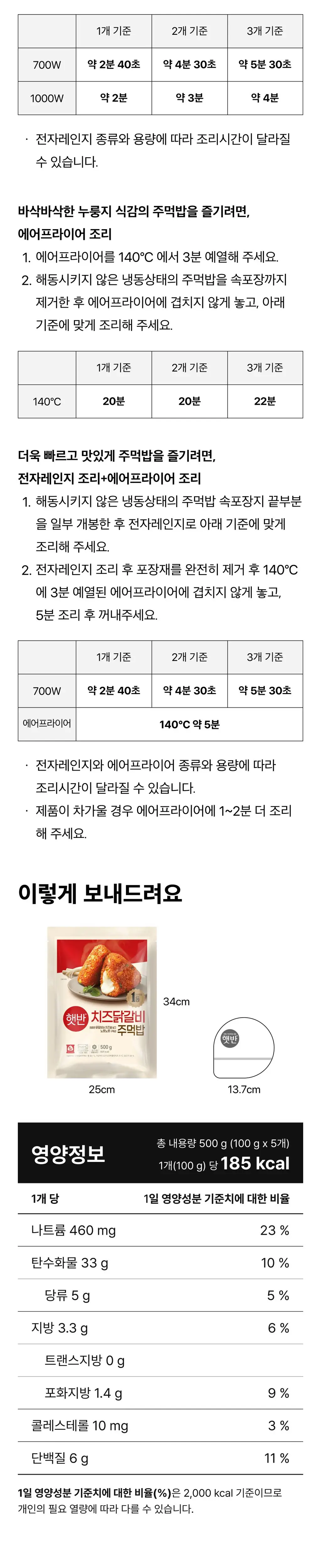 햇반 치즈닭갈비주먹밥 500g X 2개 상세페이지 7